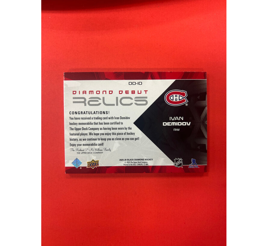 2025-26 UPPER DECK BLACK DIAMOND IVAN DEMIDOV DIAMOND DEBUT RELICS