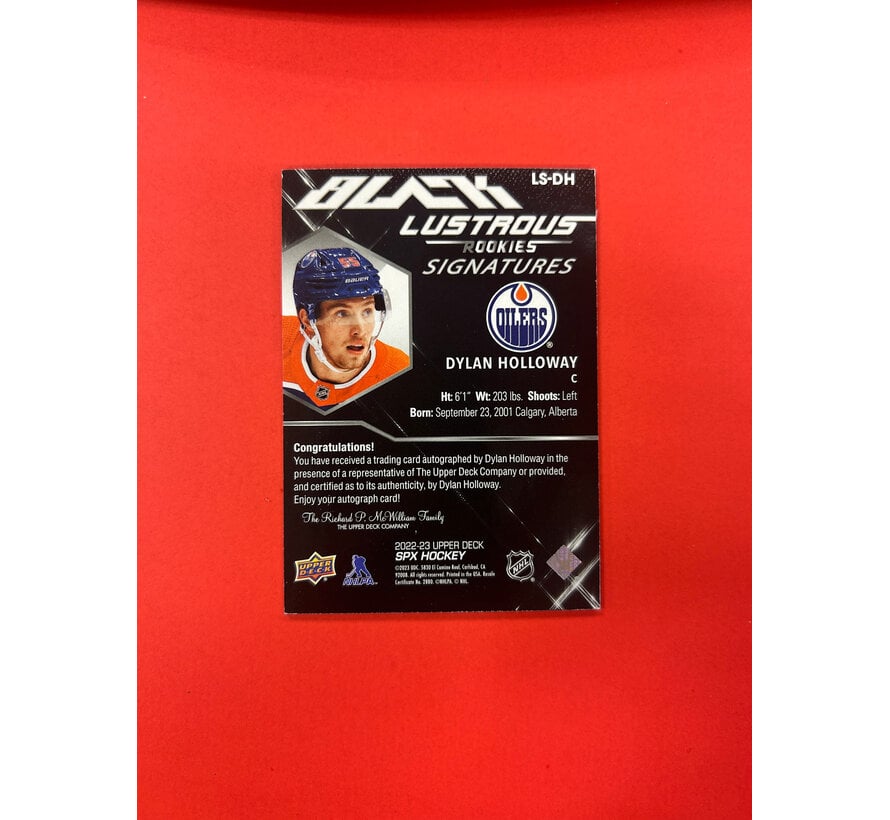 2022-23 UPPER DECK SPX DYLAN HOLLOWAY LUSTROUS ROOKIE SIGNATURES /25