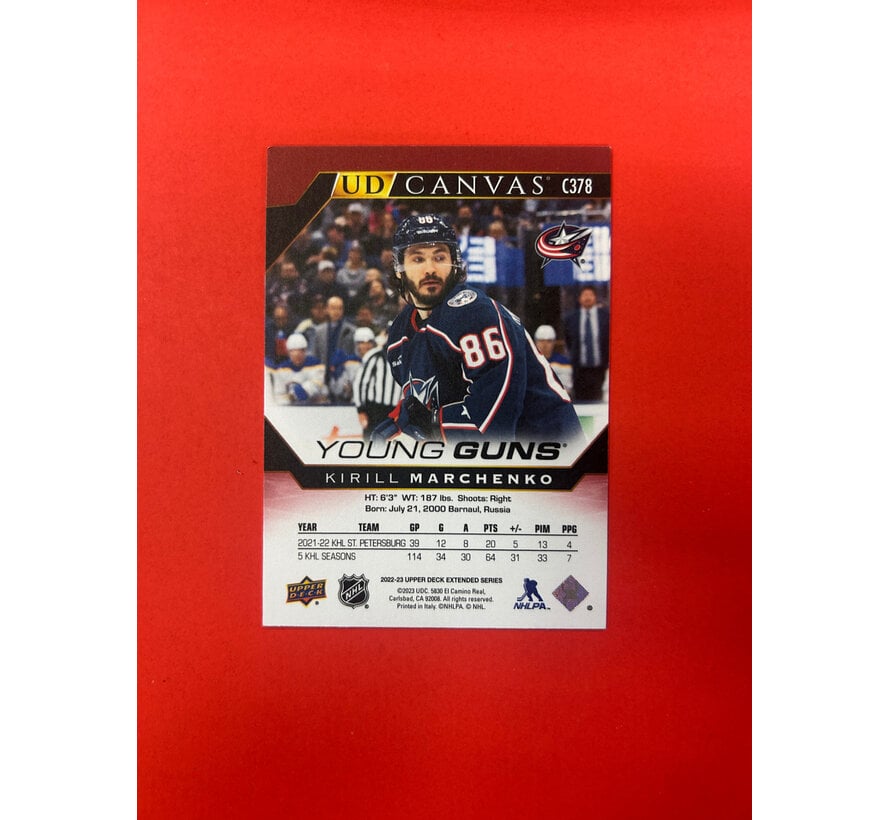 2022-23 UPPER DECK EXTENDED KIRILL MARCHENKO YOUNG GUNS CANVAS
