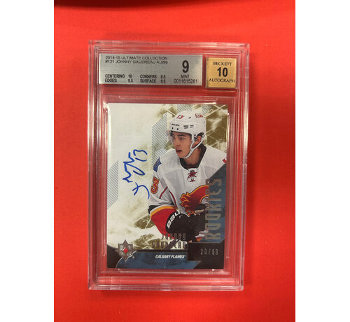 UPPER DECK 2014-15 UPPER DECK ULTIMATE JOHNNY GAUDREAU ROOKIE AUTOGRAPH /99 BECKETT GRADED 9/10