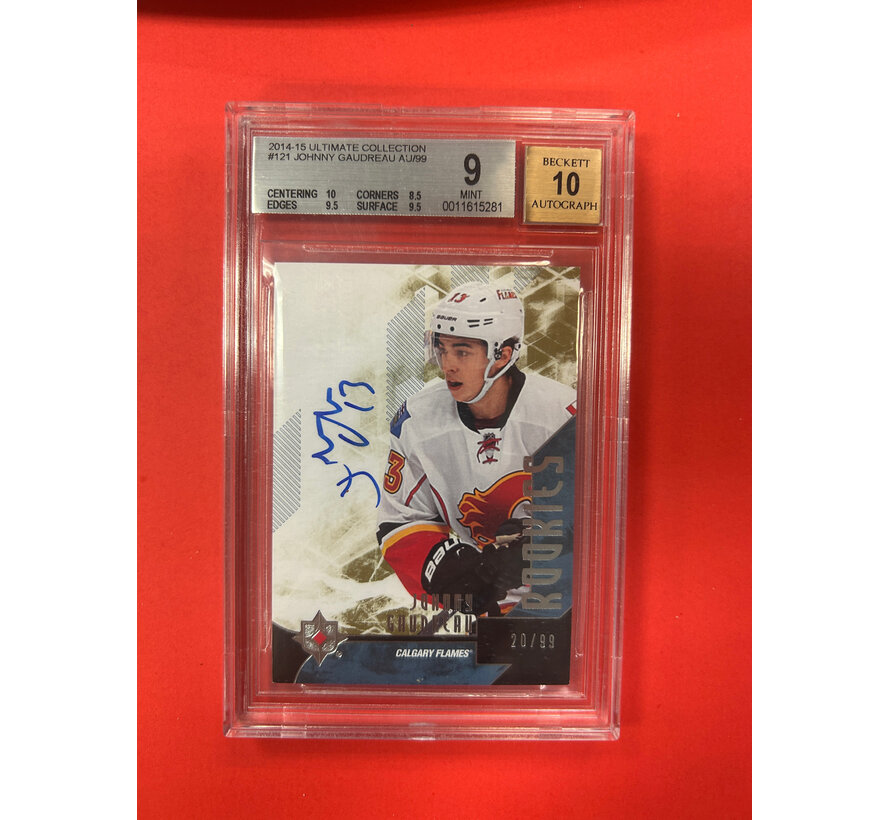 2014-15 UPPER DECK ULTIMATE JOHNNY GAUDREAU ROOKIE AUTOGRAPH /99 BECKETT GRADED 9/10
