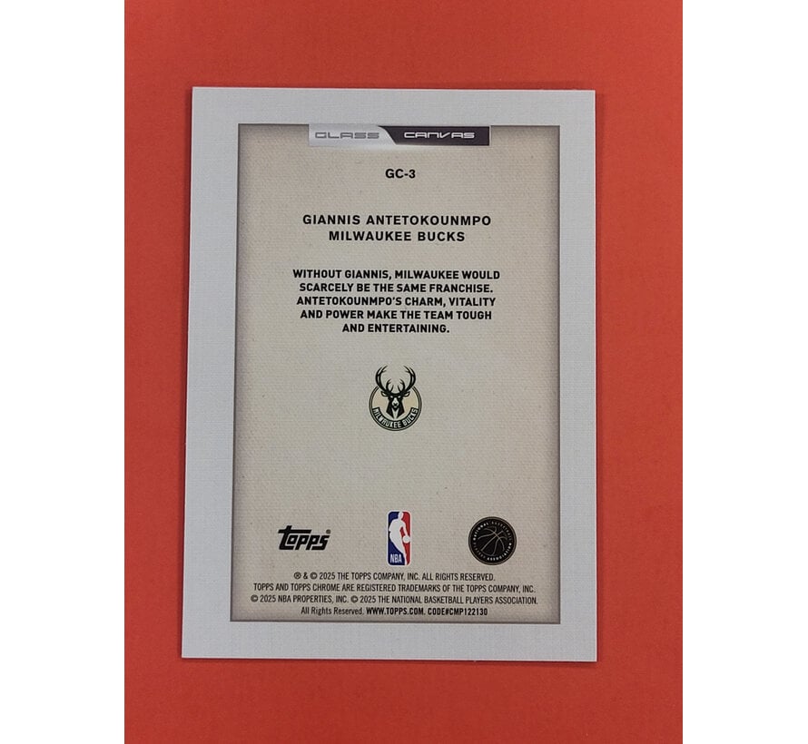 2025 TOPPS CHROME GIANNAS ANTETOKOUNMPO GLASS CANVAS