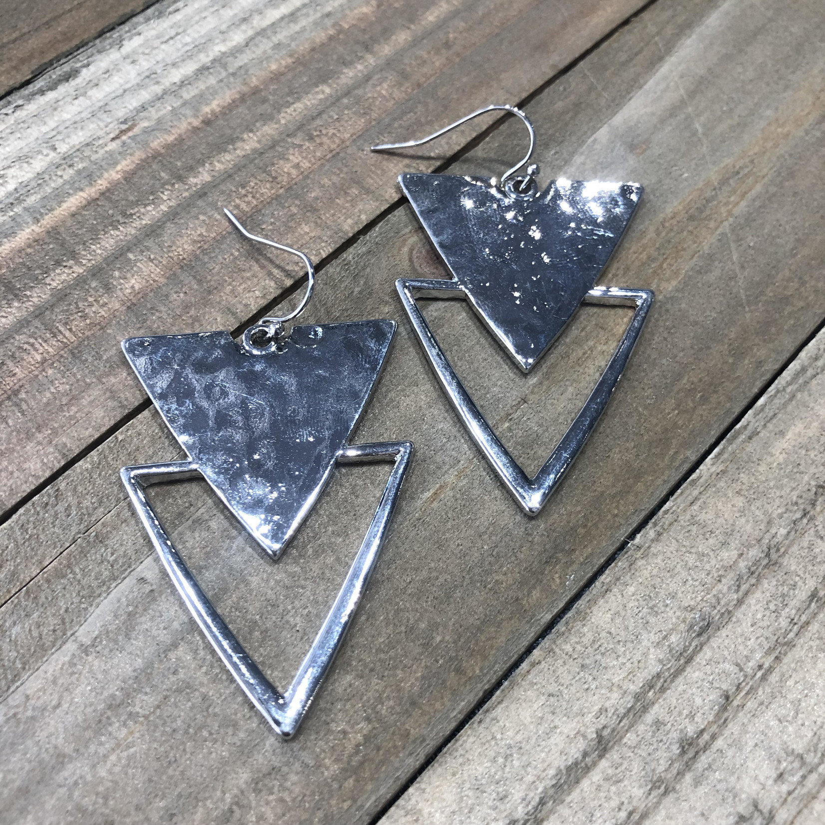 Silver Downward Triangle Earrings