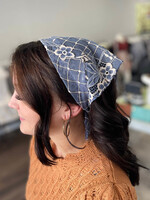 Blue Bohemian Floral Lace Headscarf