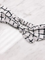 Grid Headband with Wired Bow - White