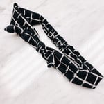 Grid Headband With Wired Bow -Black