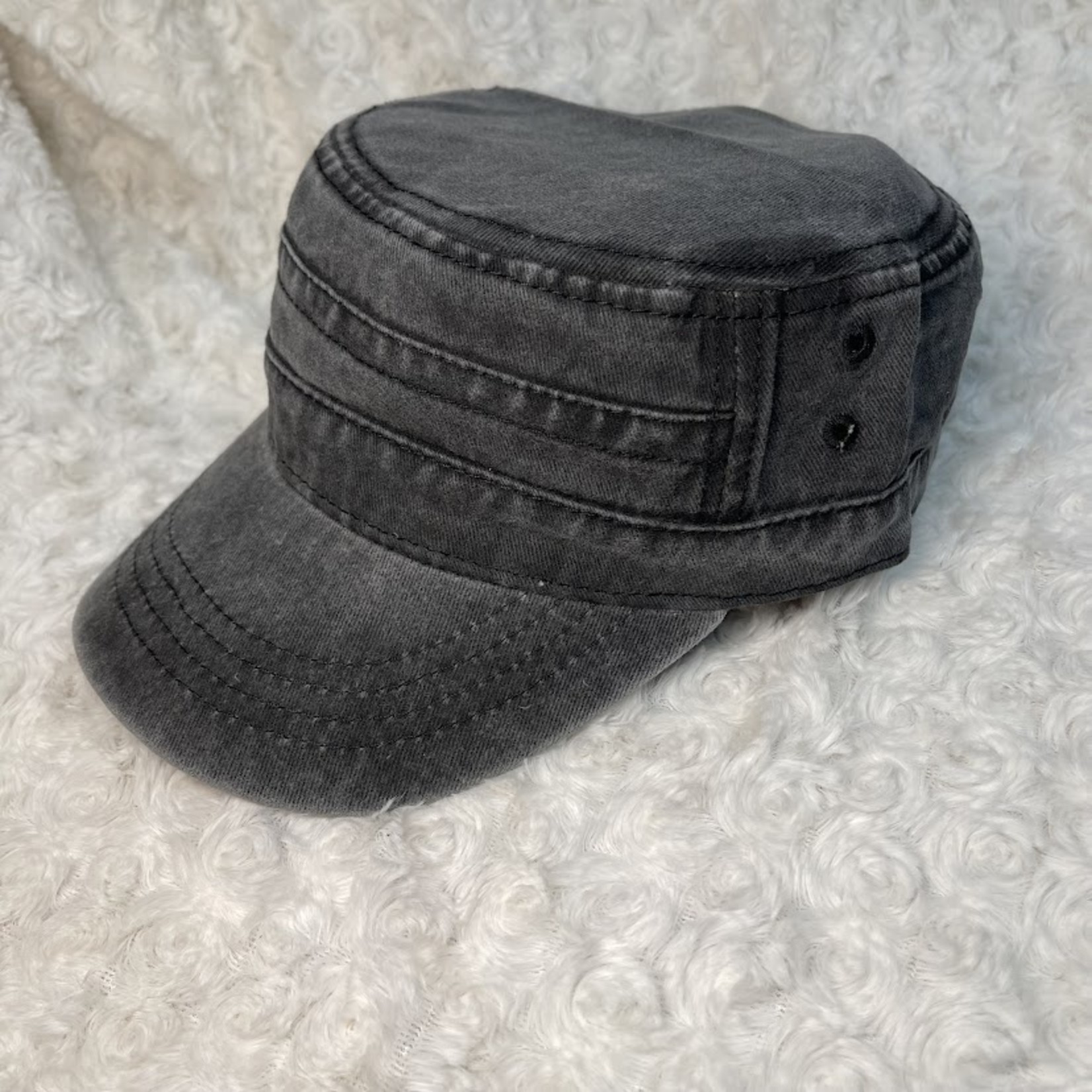 Black Military Hat Distressed Wash
