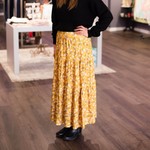Mustard Layered Shirring Maxi Skirt