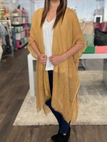 Gold Sequin Border Frayed Trim Kimono