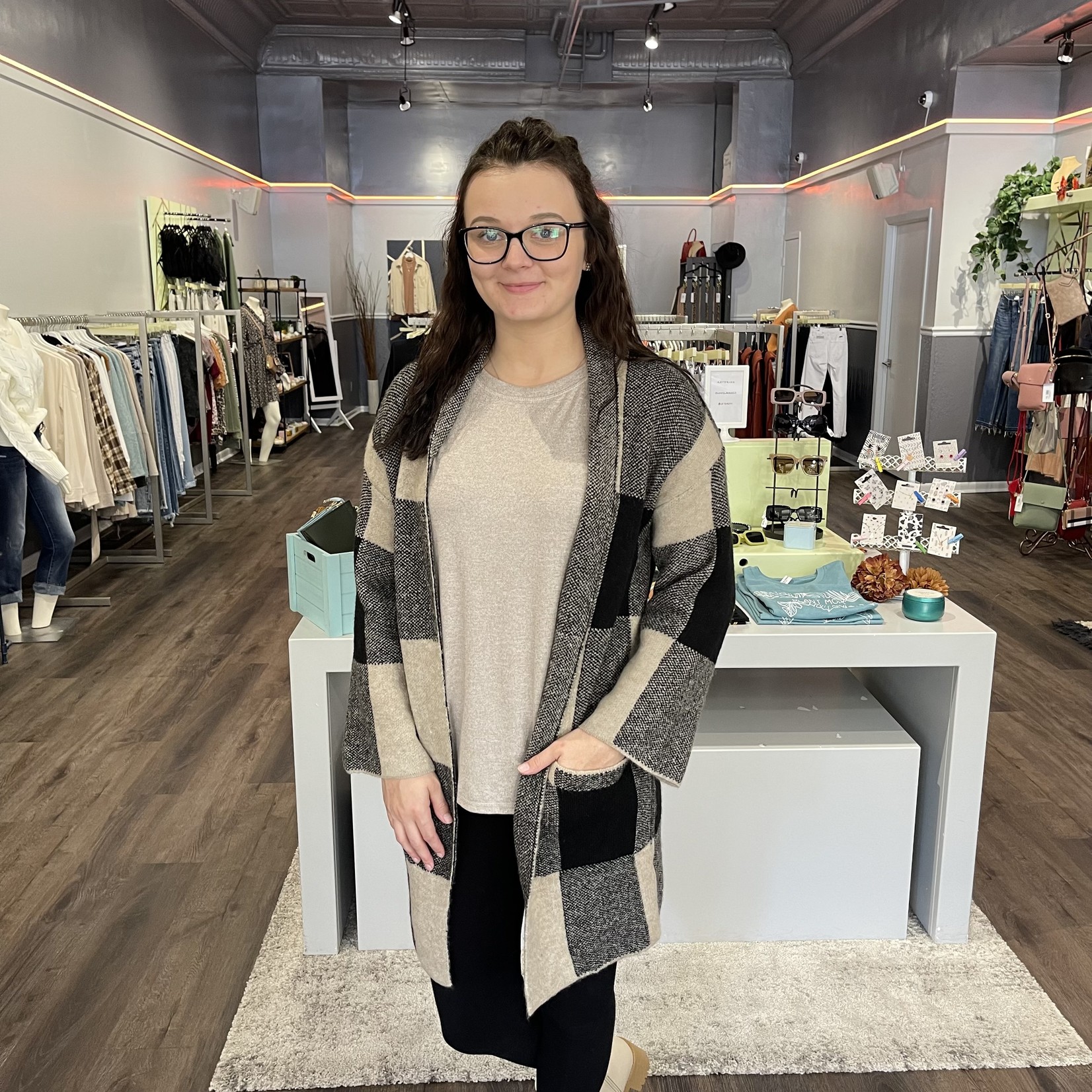 Black/Taupe Cardigan With Front Pockets 