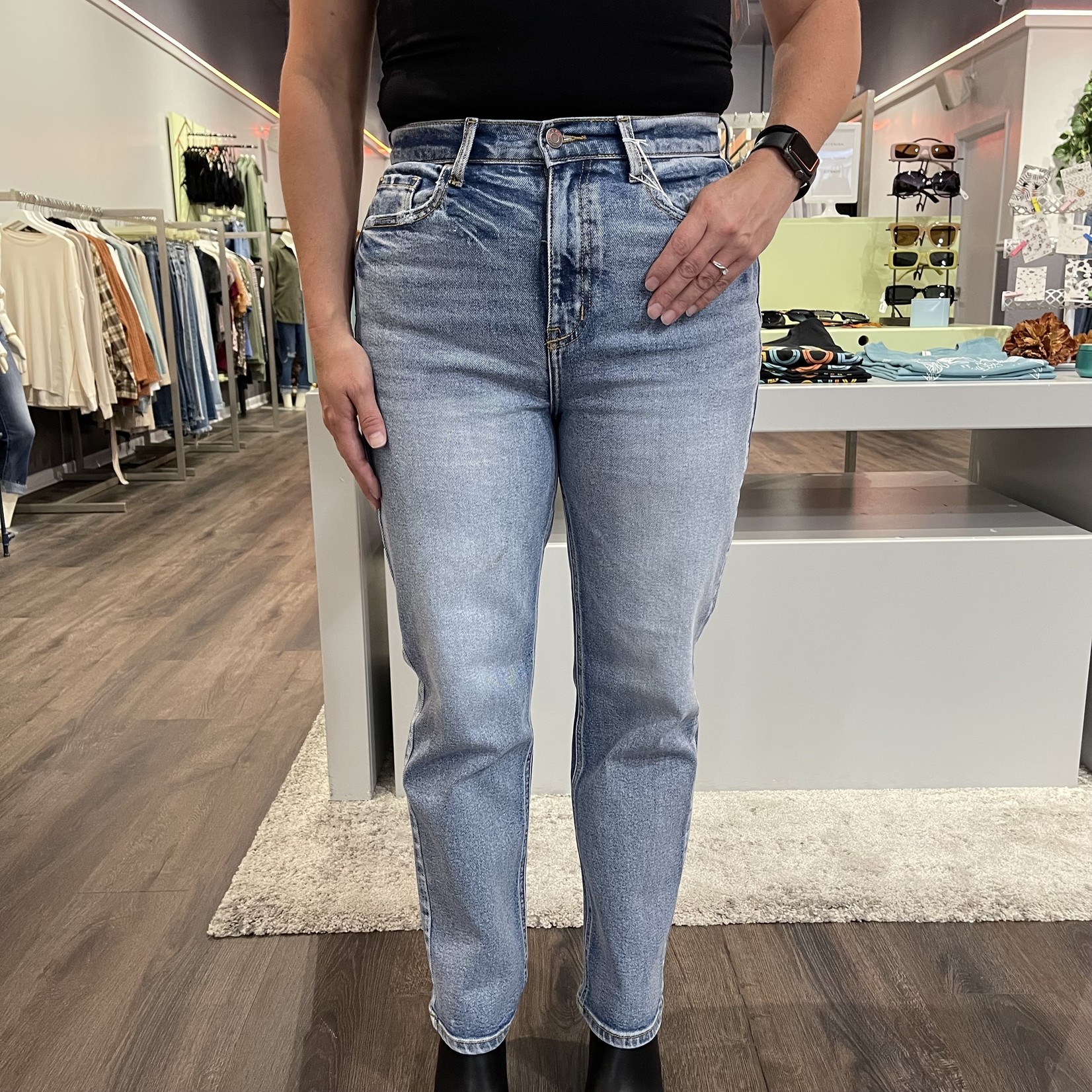 Medium Denim High Rise Straight Jeans
