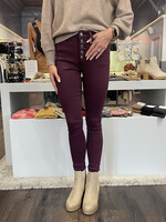 Burgundy High-Rise Skinny Jeans w/ Button Fly