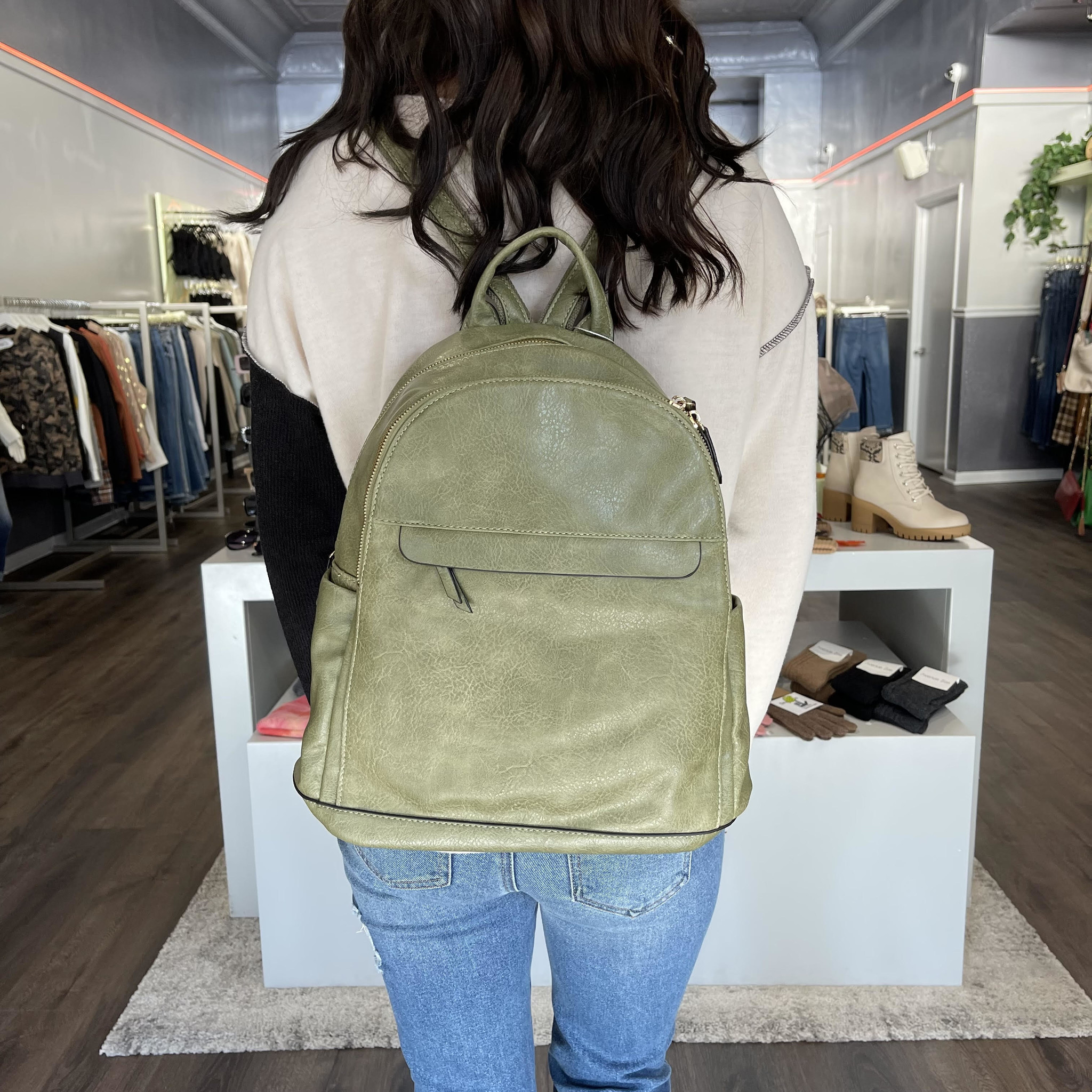 Olive Casual Backpack Purse Asterisk Boutique