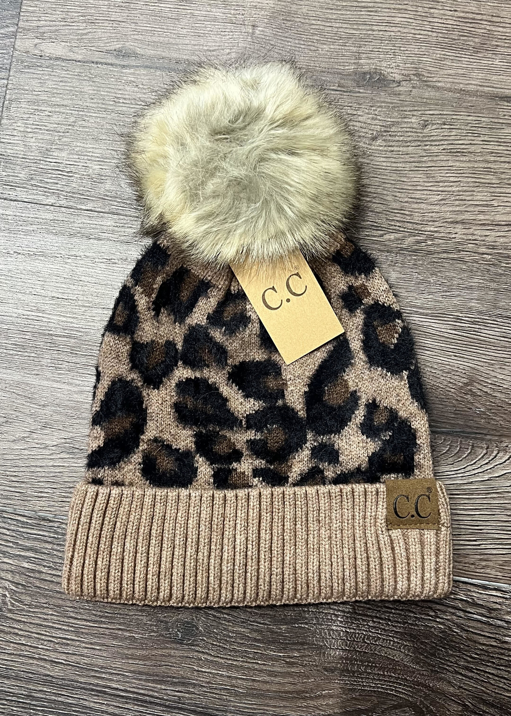 Fur Pom Leopard  Beanie