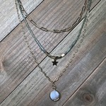 Gold Star/Pendant Layered Necklace - Dark Green