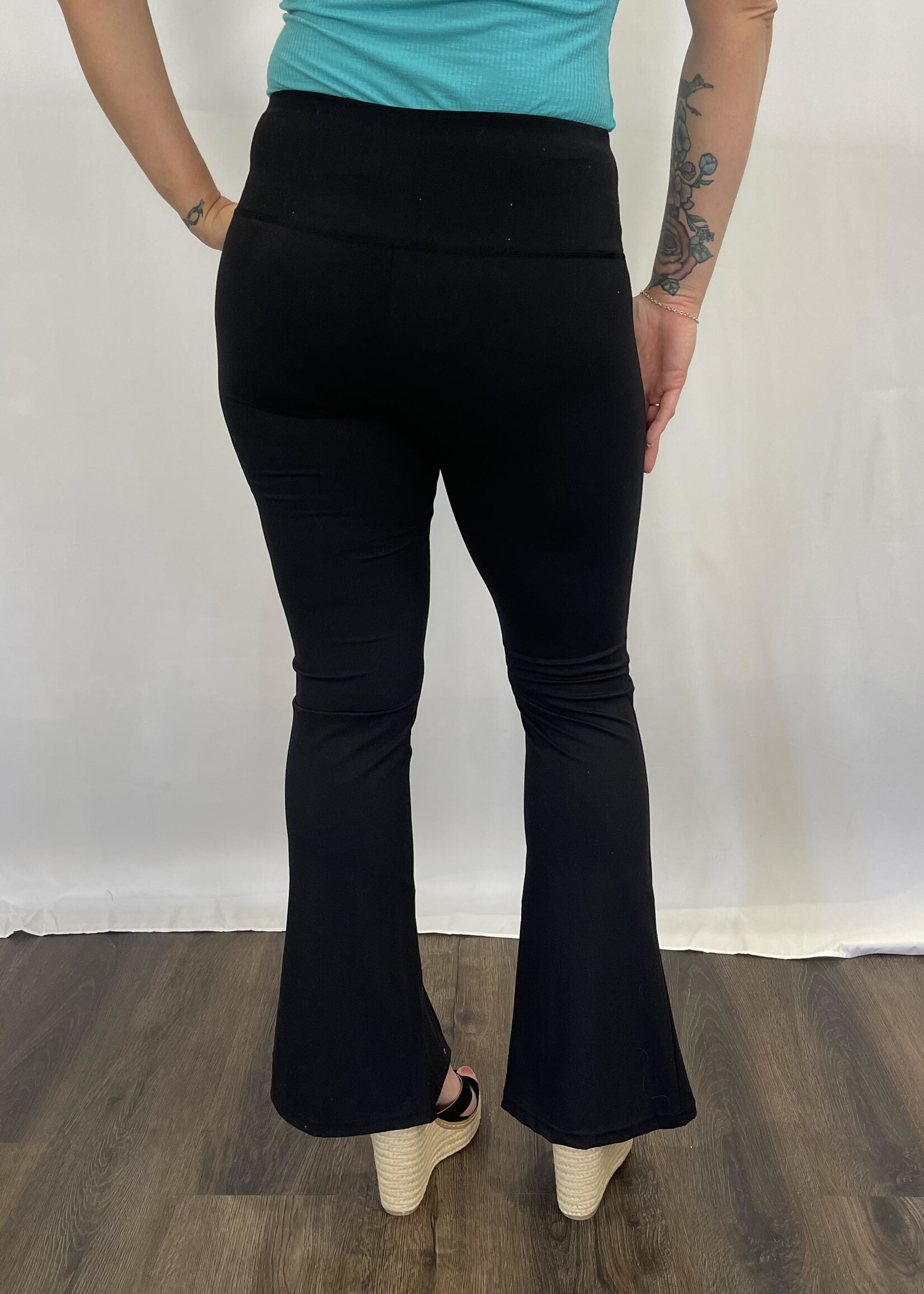 Victoria High Waist Flare Front Slit Leggings - Black