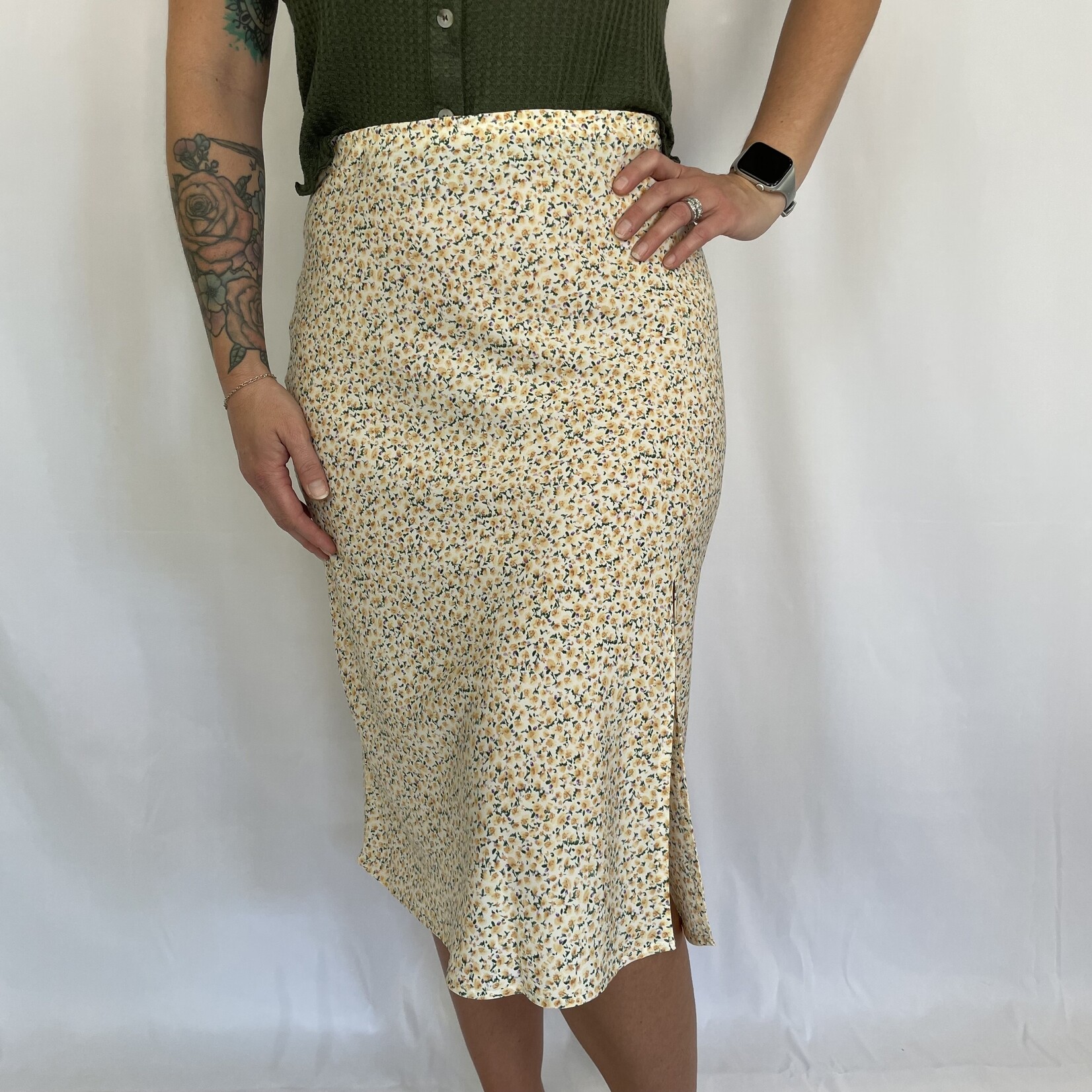 Alexa Floral Slit Skirt - Ivory Yellow