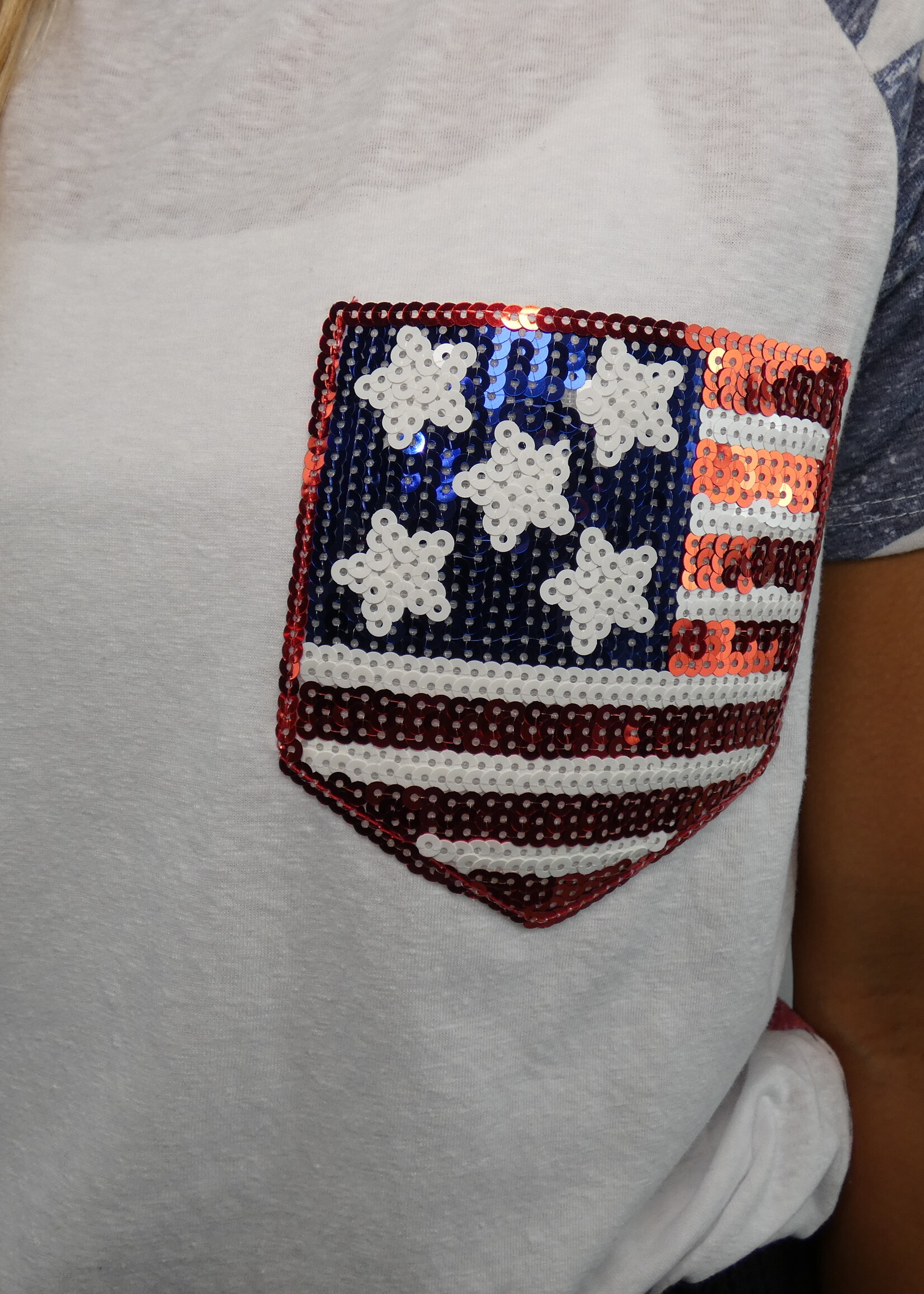 4th of July Top with Sequin Chest Pocket