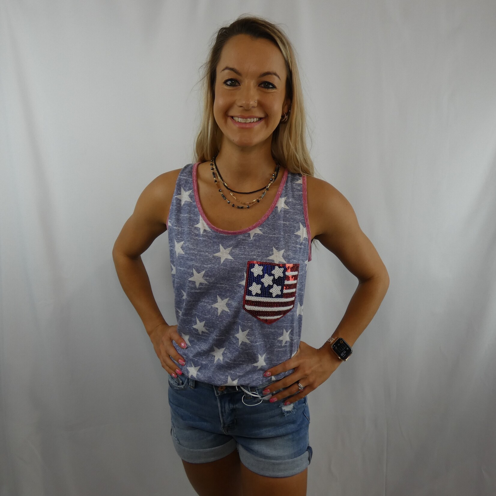 4th of July Tank with Sequin Pocket