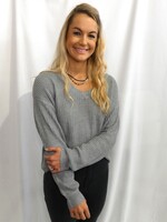 Heather Loose Fit V Neck Sweater - Grey
