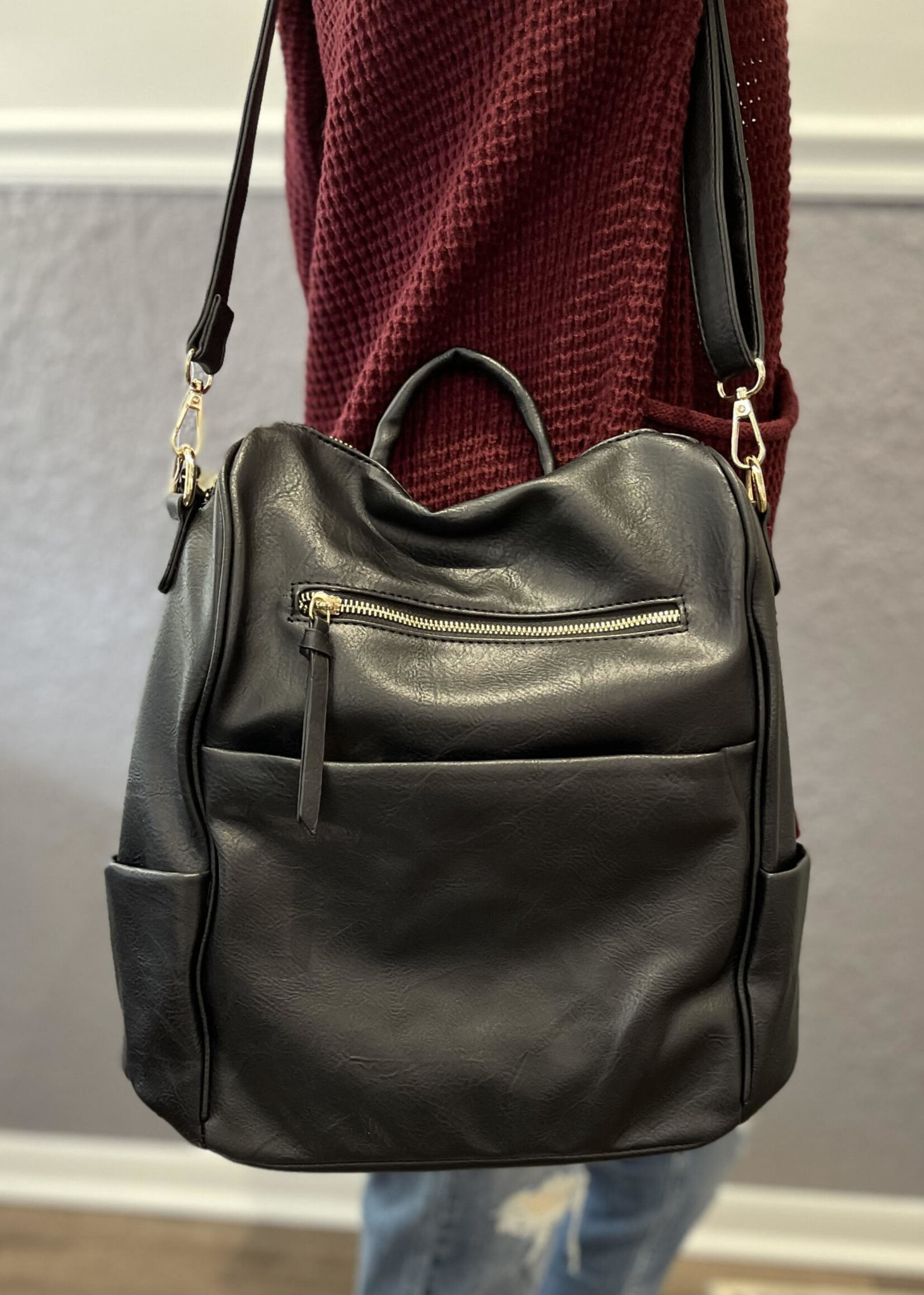 Black Convertible Zipper Backpack