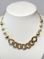 Gold Chunky Necklace with Tan Beads