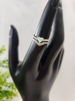 Silver CZ & Heart Opal Ring - Size 6