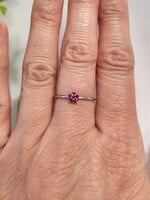 Silver Pink CZ Flower Ring - Size 6