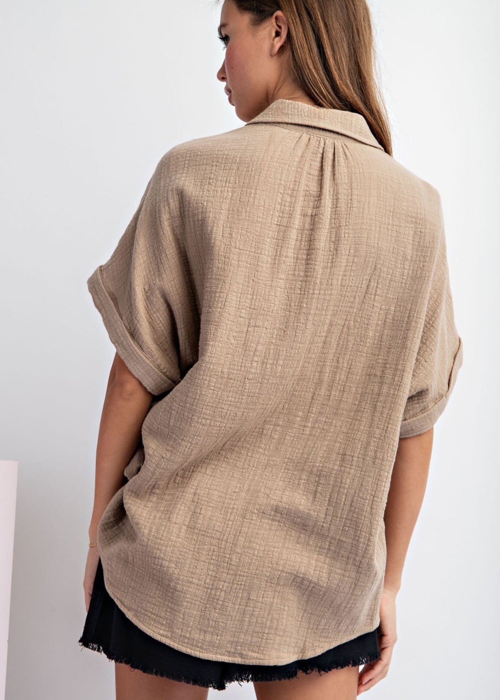 Olivia Short Sleeve Button Down - Taupe