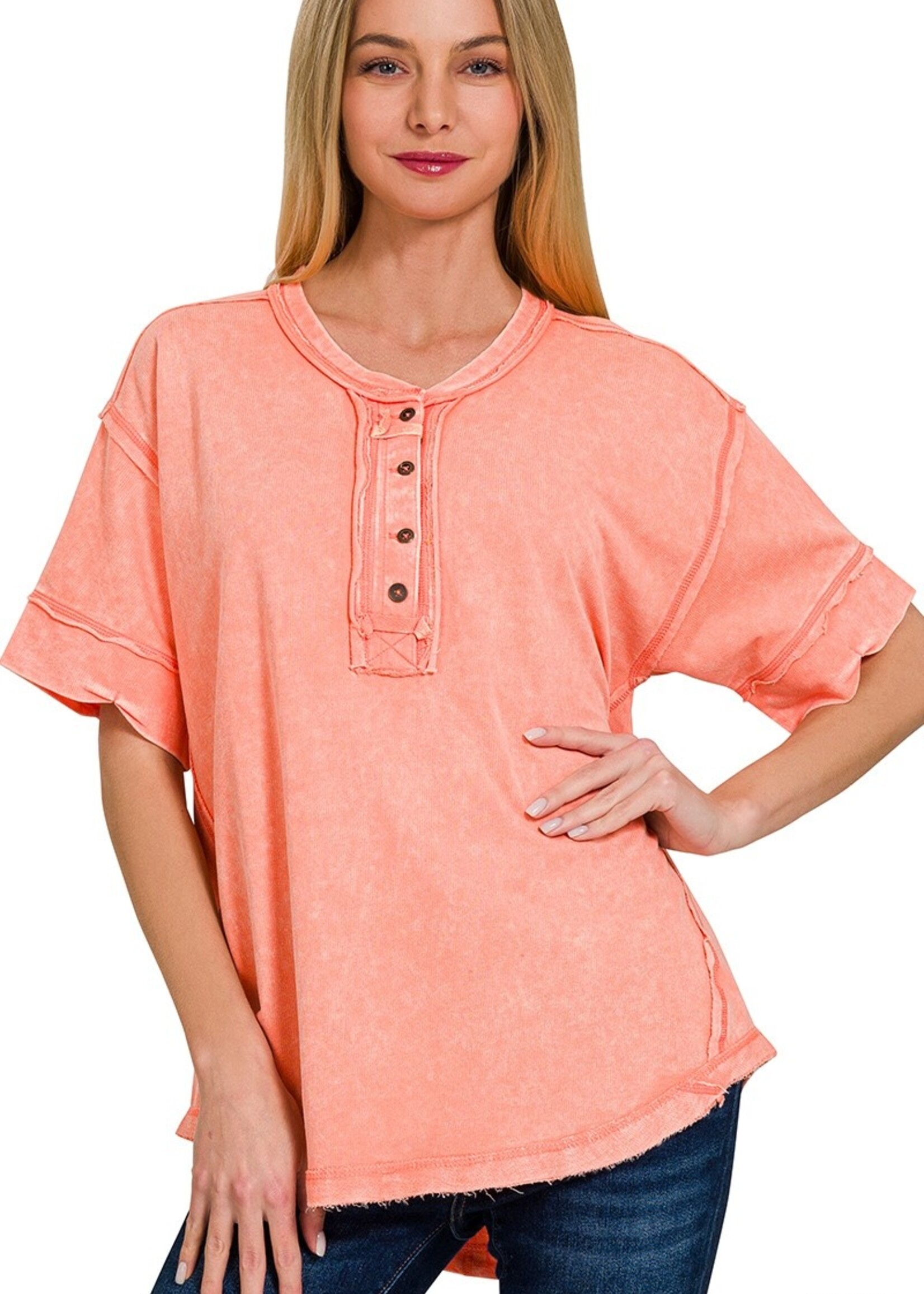 Sara Raw Edge Top - Coral