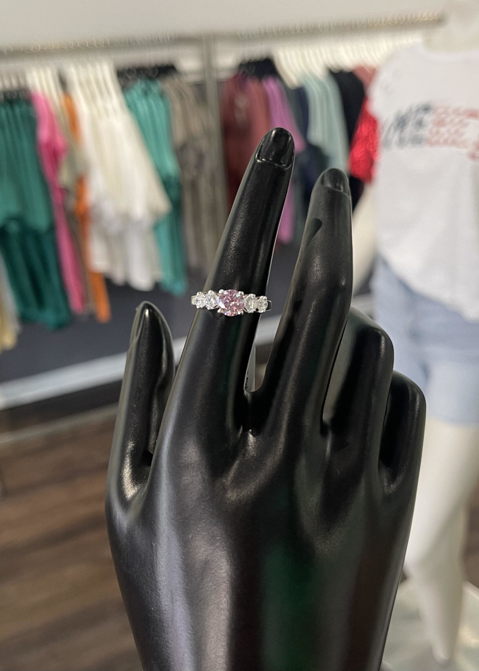 Silver Ring with Pink CZ