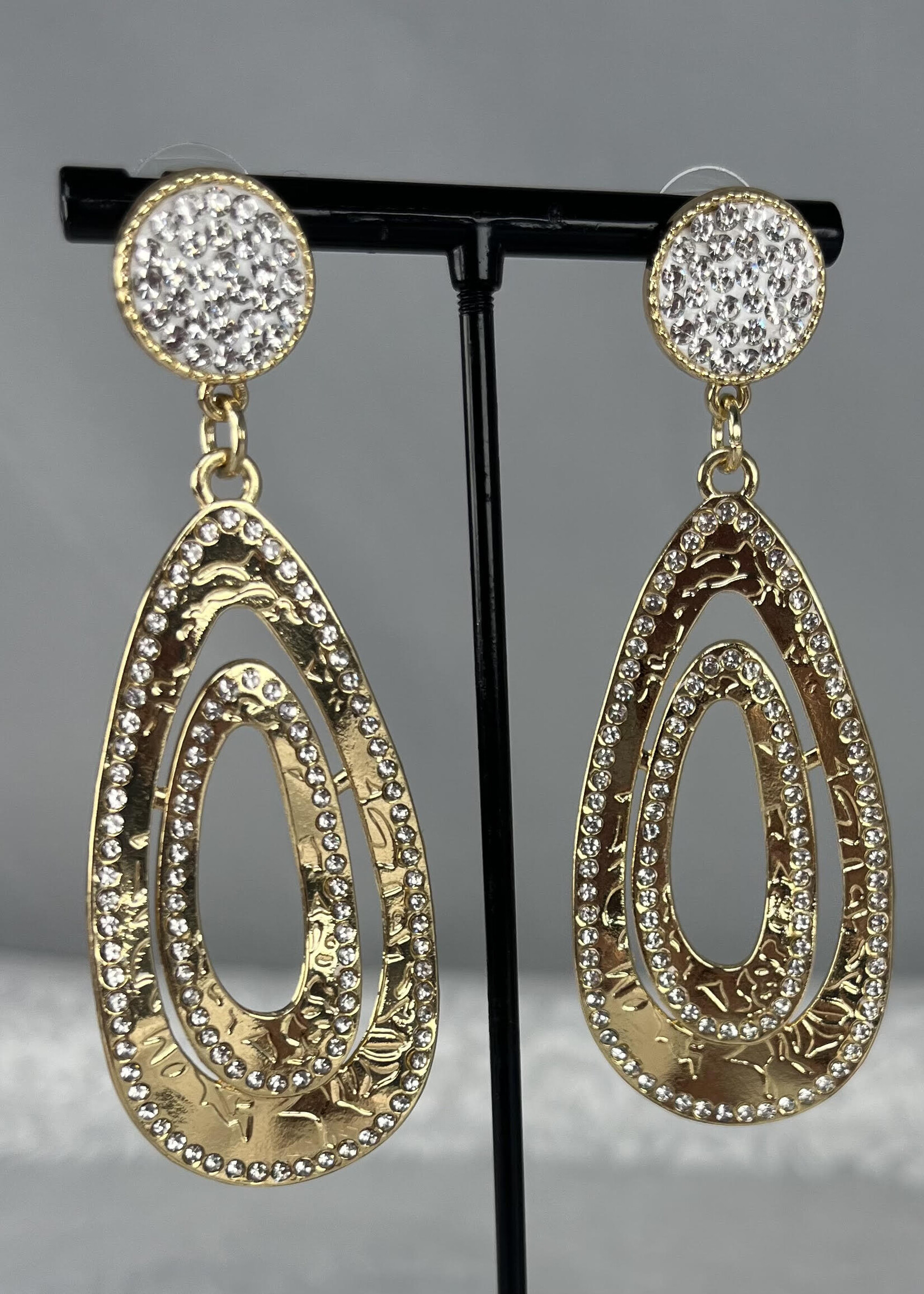 Gold with Rhinestones Long Oval Earrings