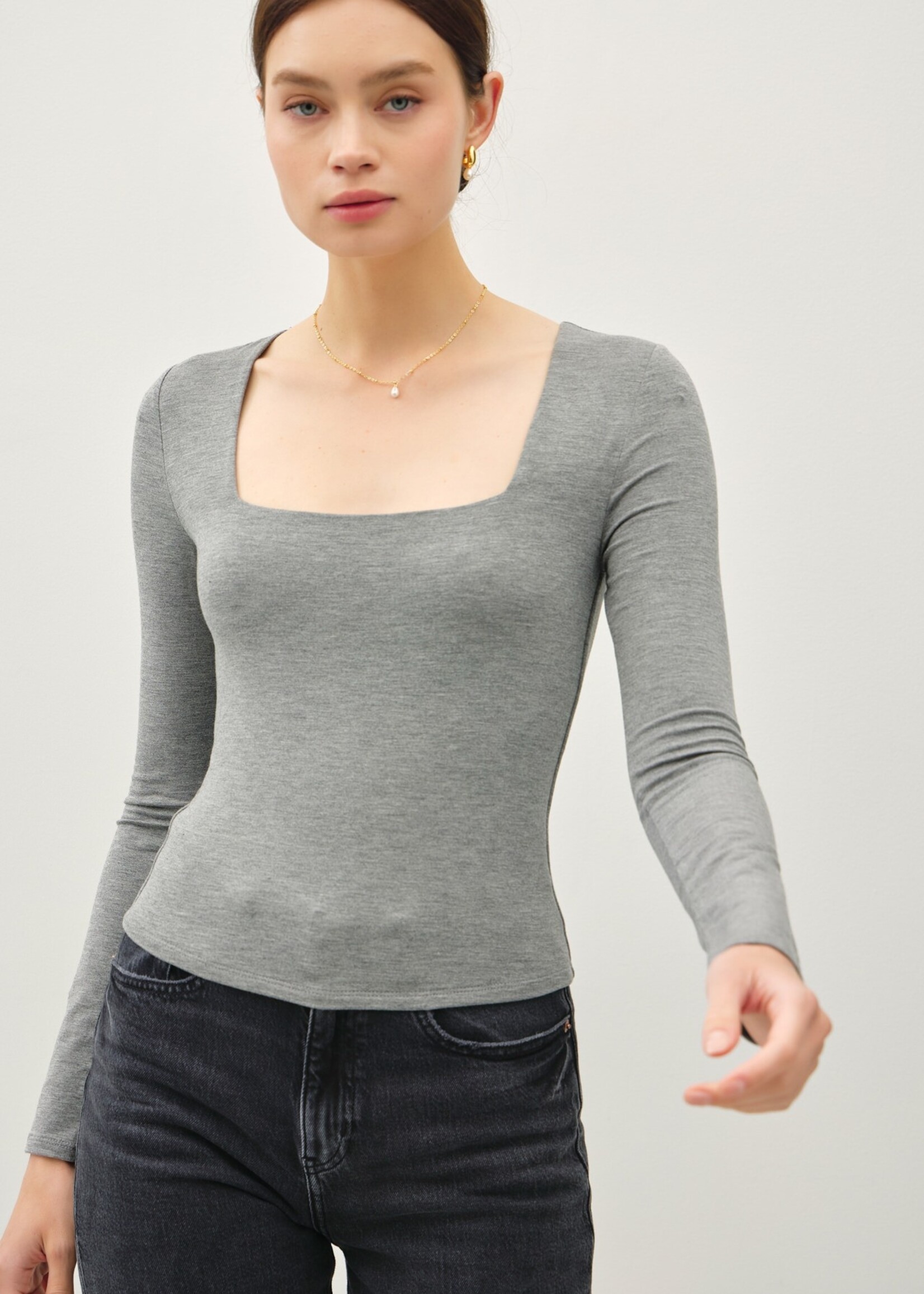 Luna Square Neck Long Sleeve - H. Charcoal