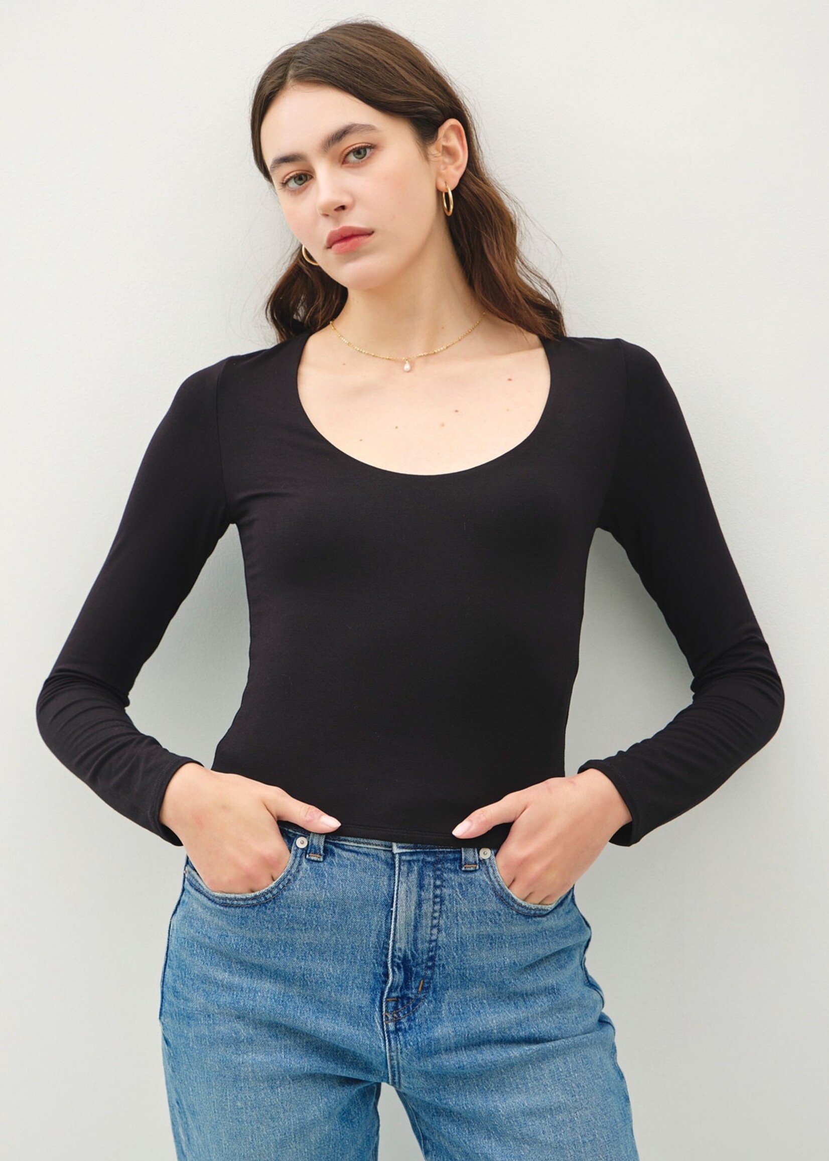 Luna Scoop Neck Long Sleeve - Black