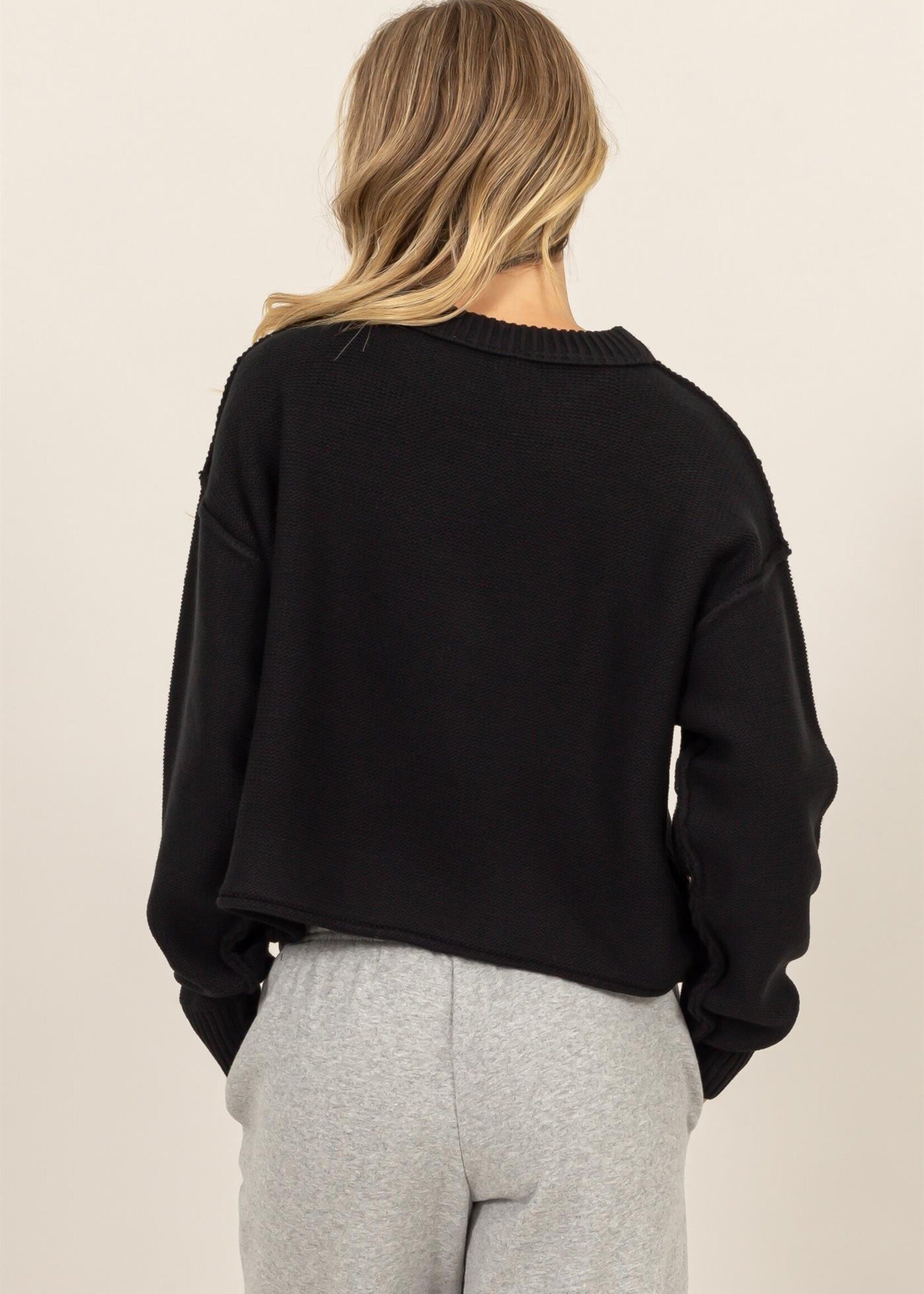 Cropped Knit Sweater - Black