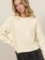 Cropped Knit Sweater - Cream