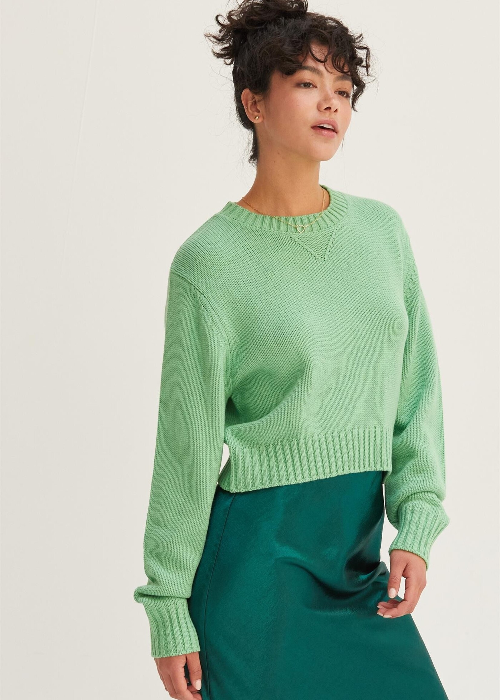 Cropped Knit Sweater - Peppermint