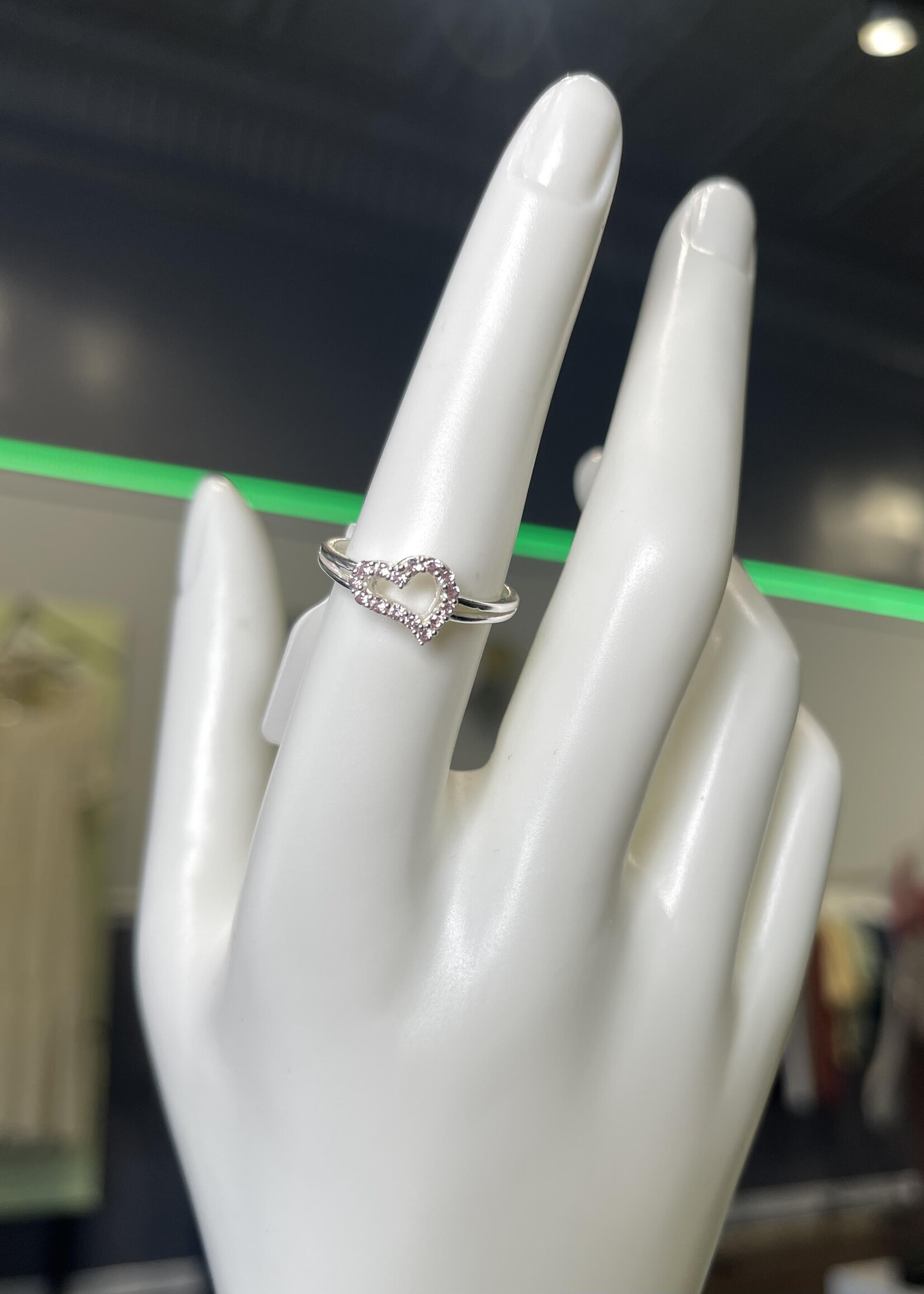 Silver Pink CZ Heart Ring