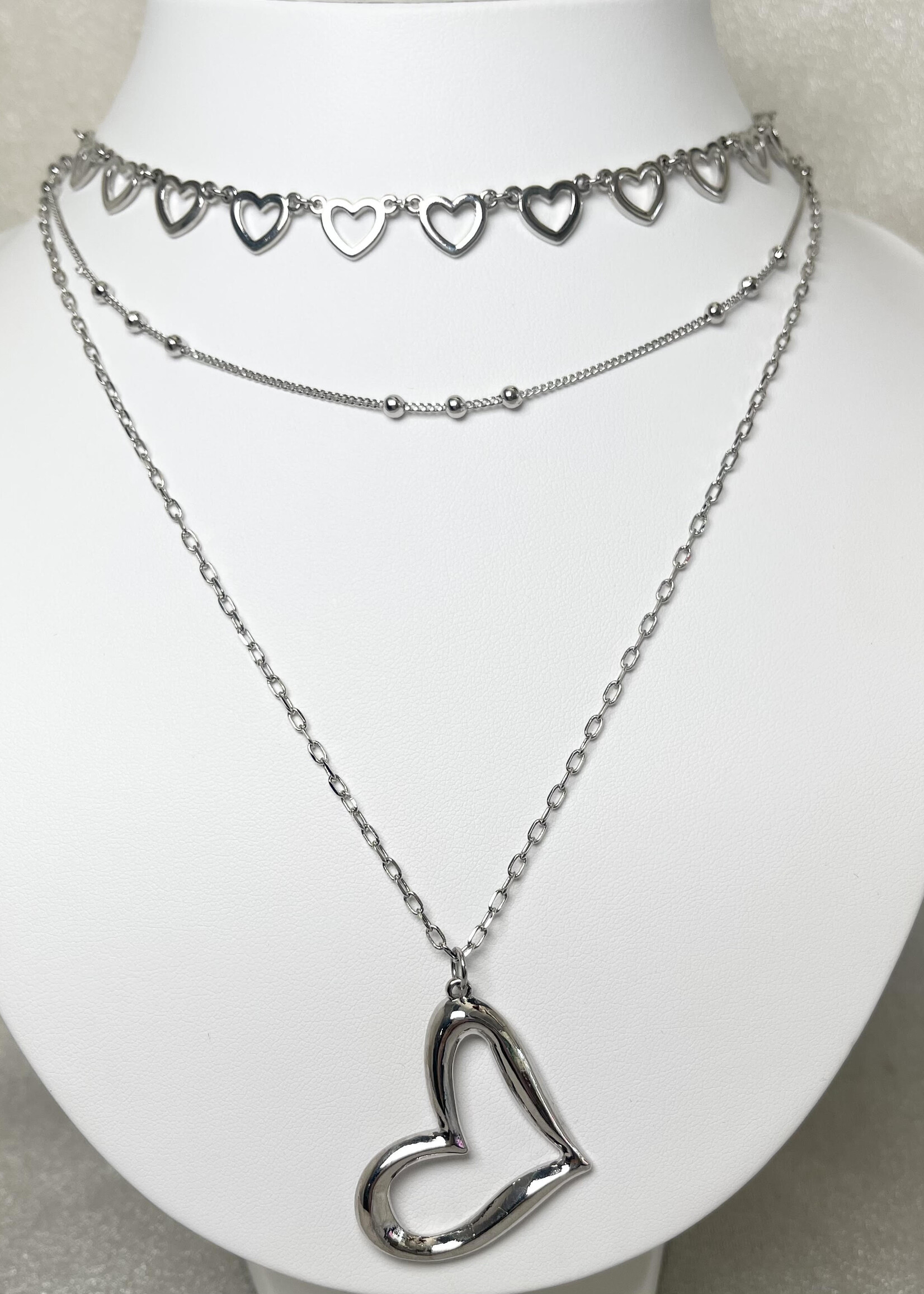 Silver Heart Layer Necklace