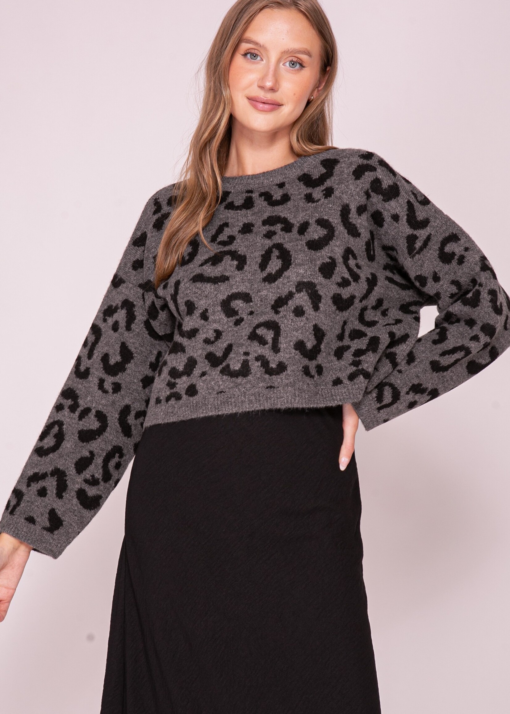 Stacy Leopard Sweater - Grey