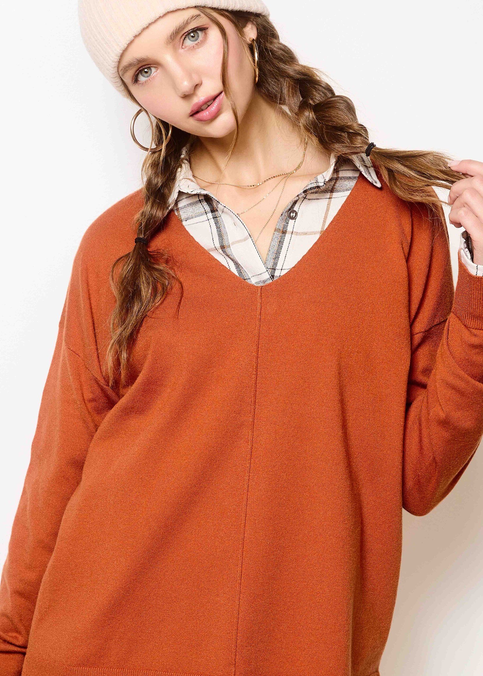 Emma V-Neck Sweater - Baked Ginger