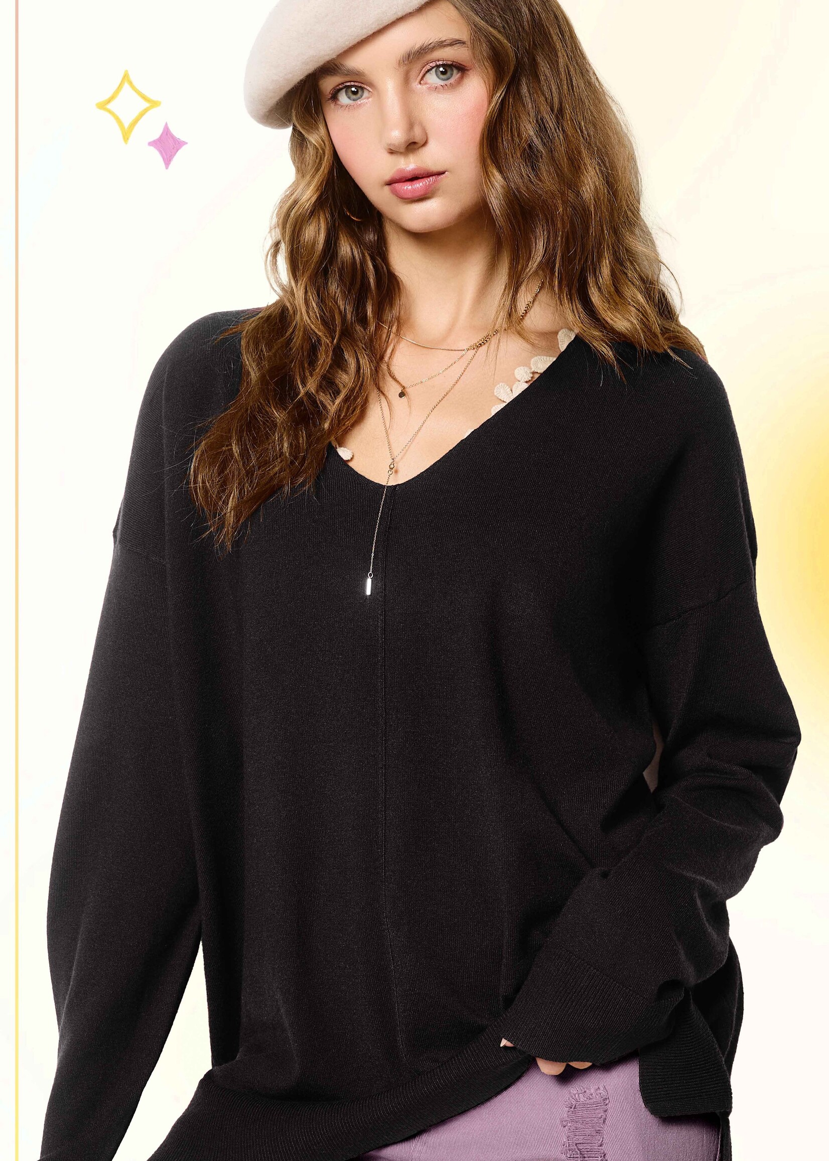 Emma V-Neck Sweater - Black