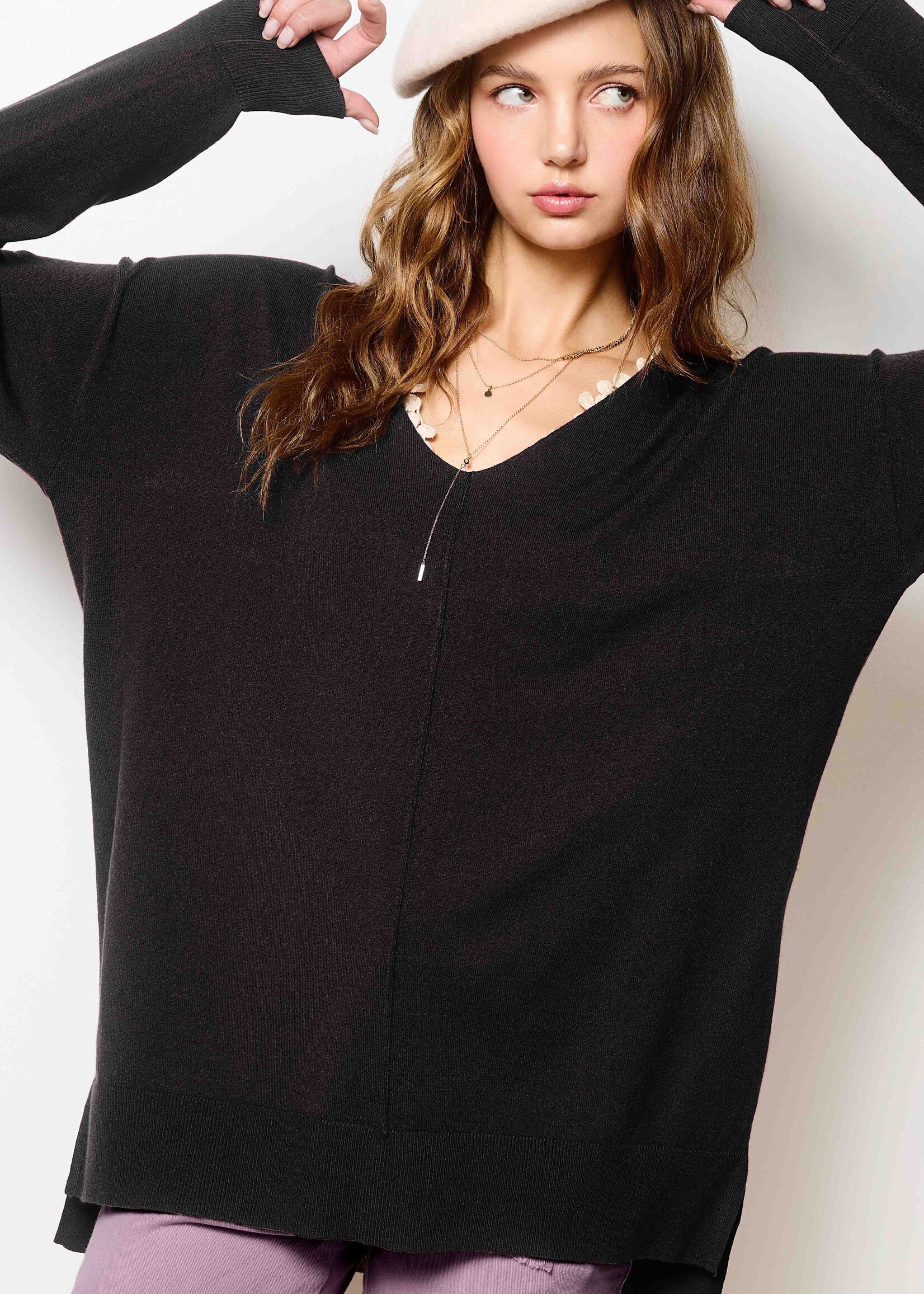 Emma V-Neck Sweater - Black