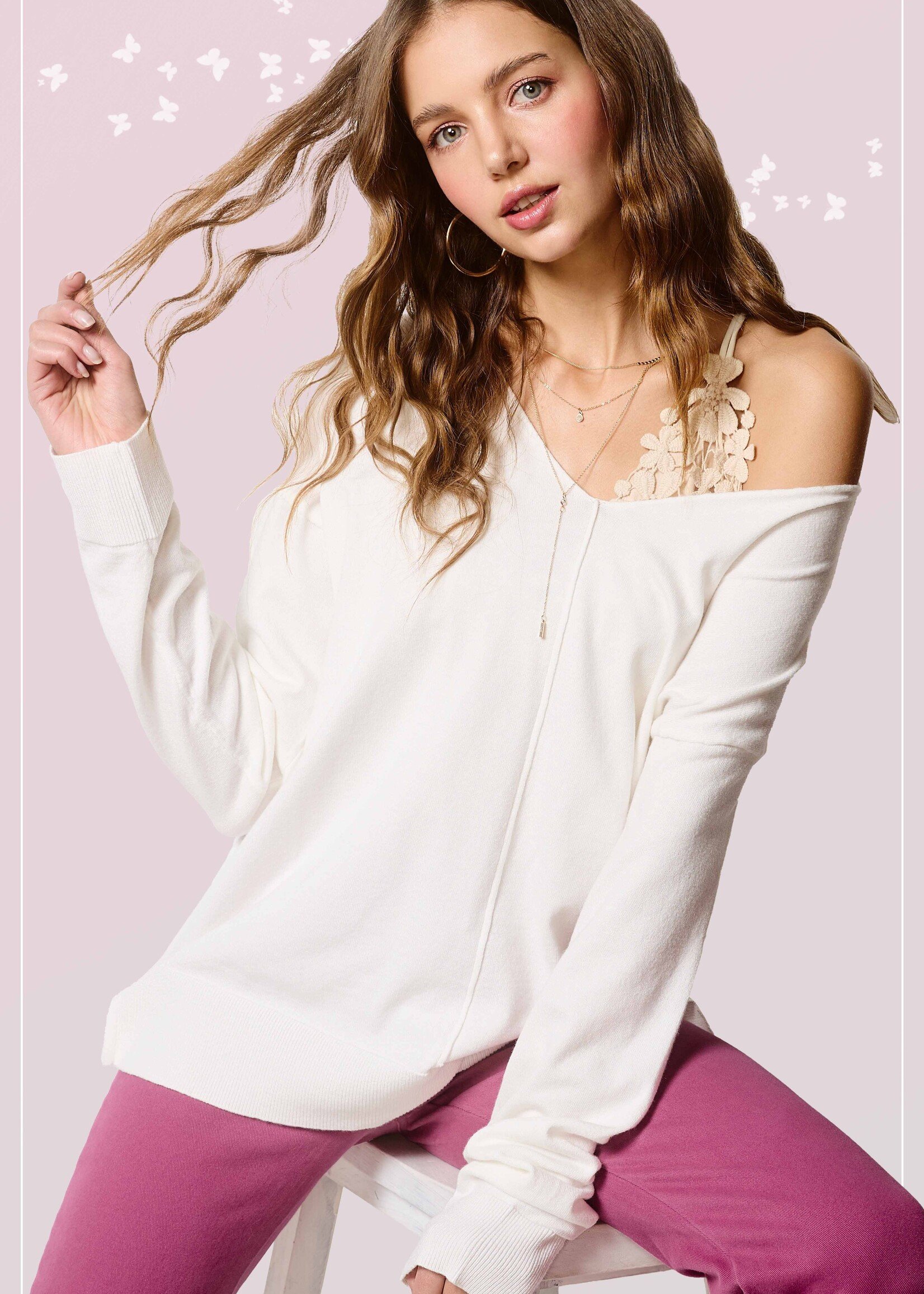 Emma V-Neck Sweater - Snow