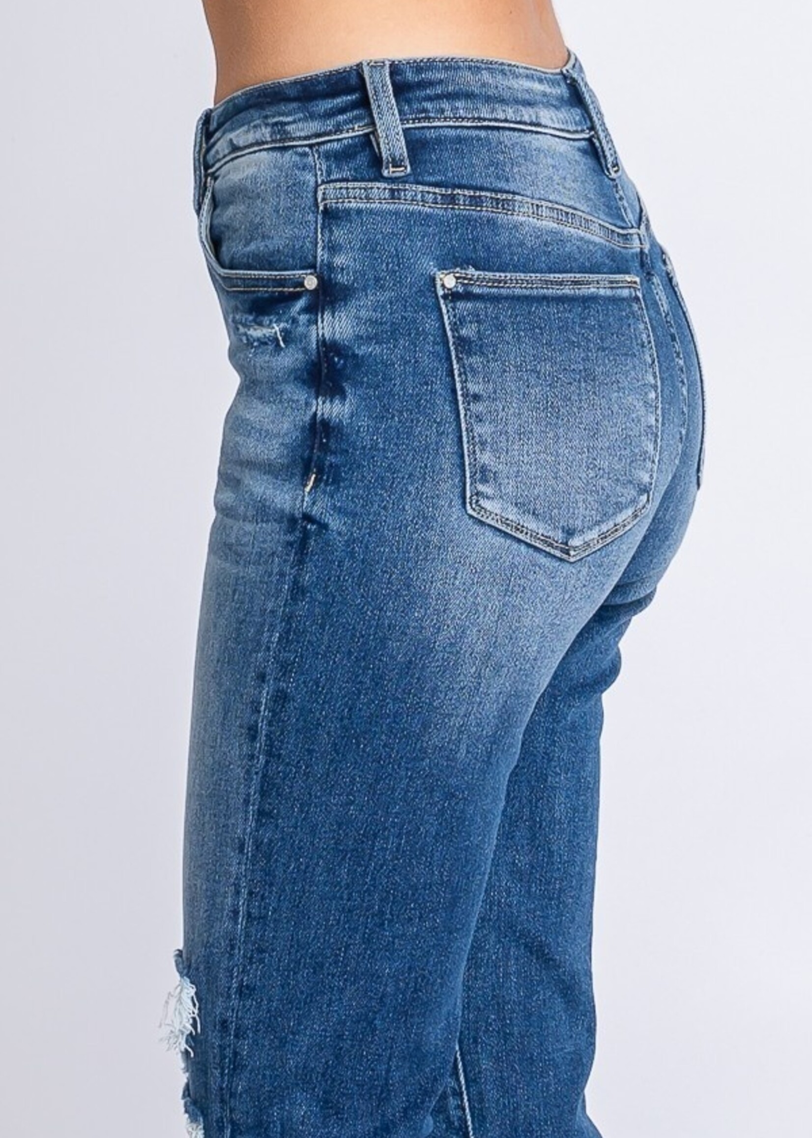 High Rise Slim Straight Jeans - Destroyed