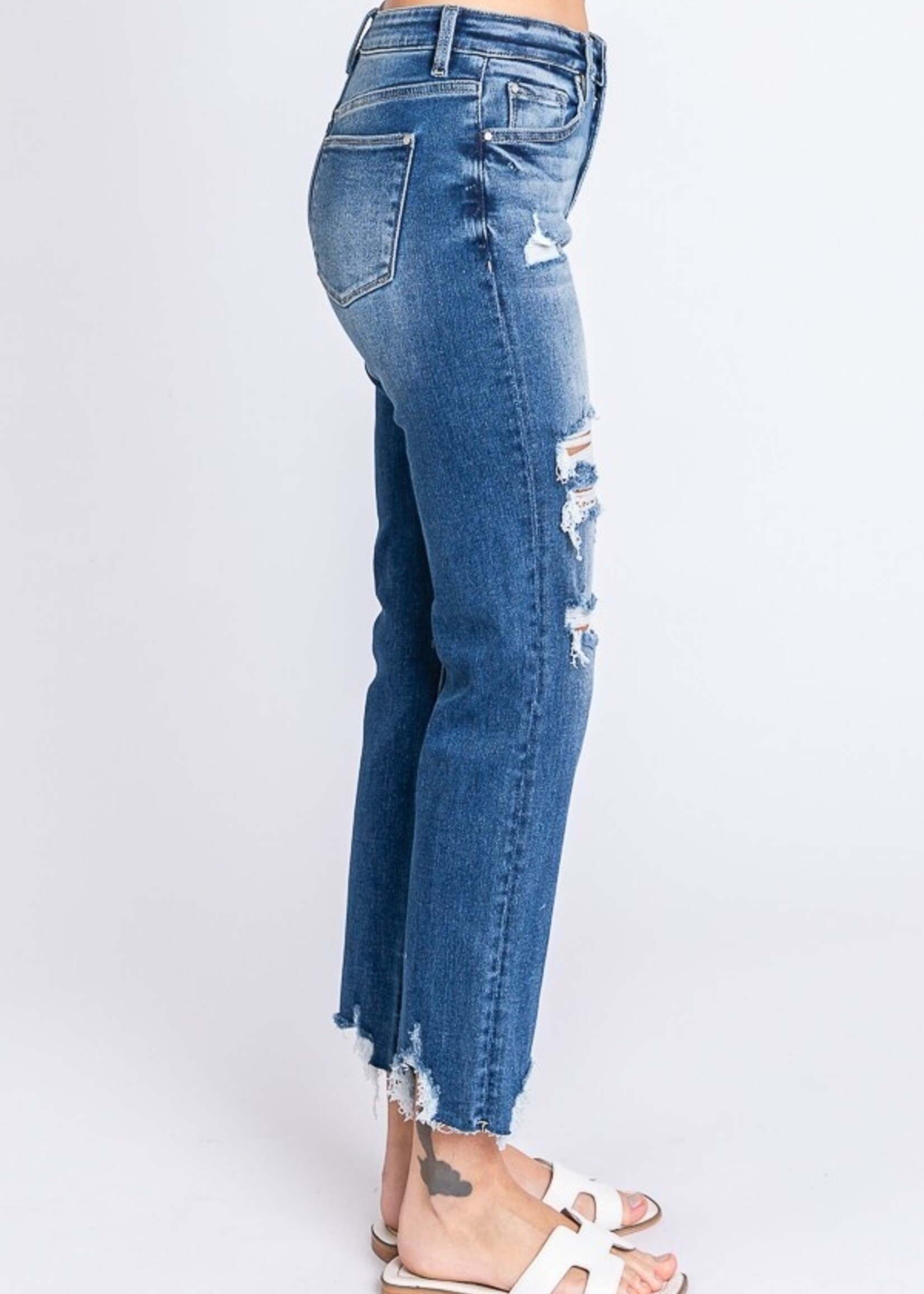 High Rise Slim Straight Jeans - Destroyed