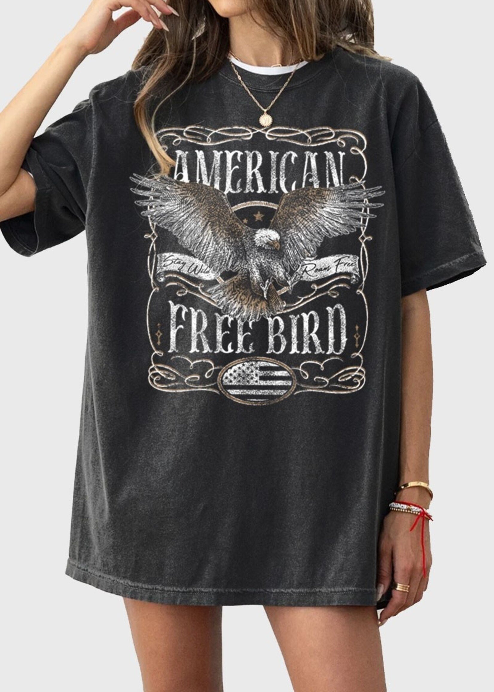 American Free Bird Oversized Tee - Black