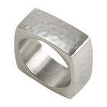 Saro Square Hammered Napkin Ring Silver - Set of 4