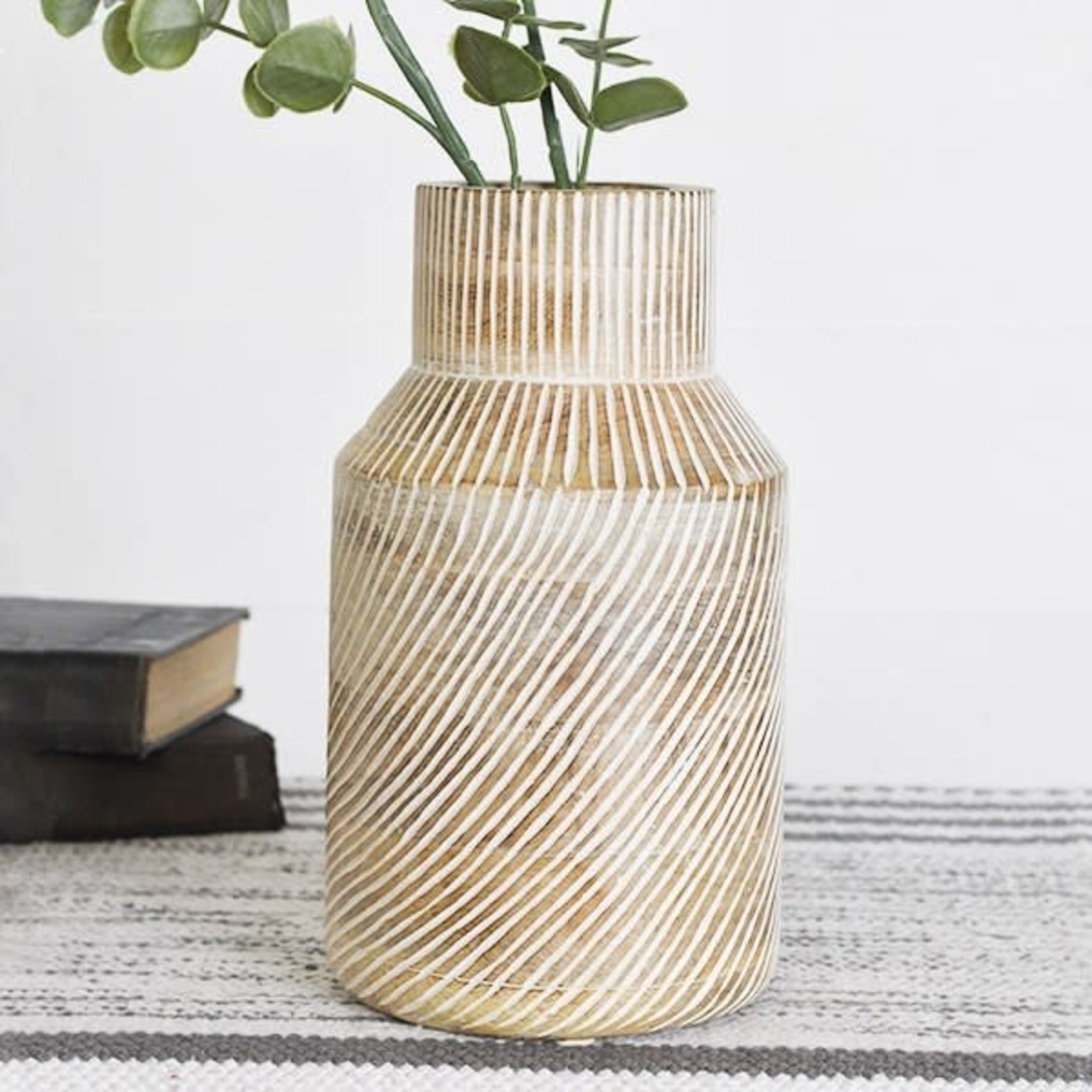 Mickler & Co. Diagonal Striped Wood Vase