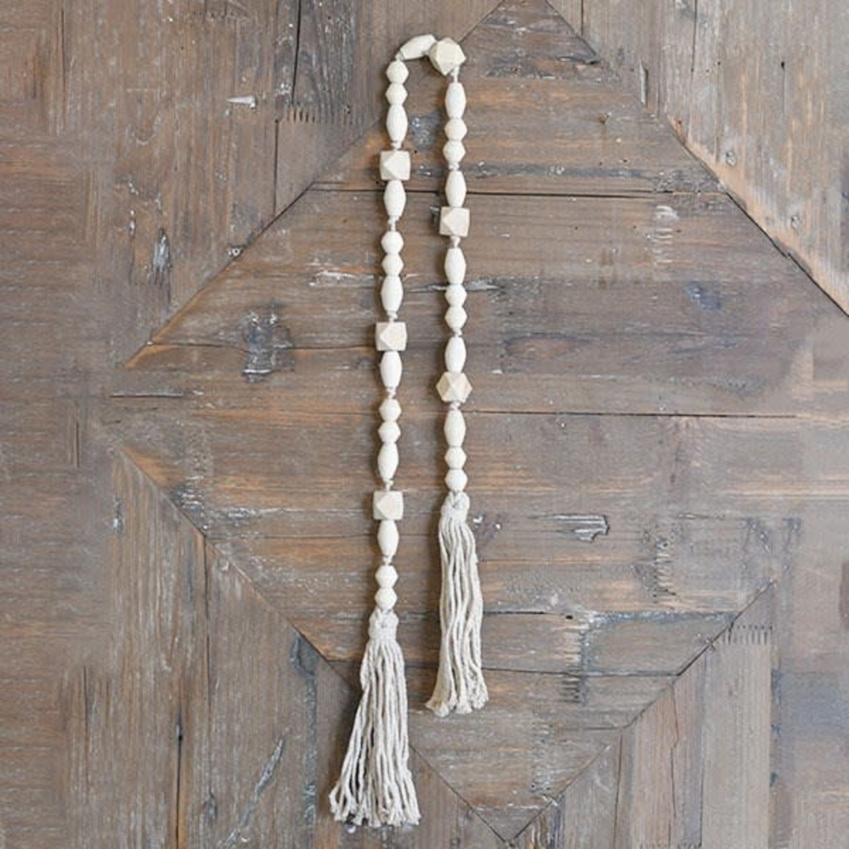 Mickler & Co. White Geometric Beads With Tassle